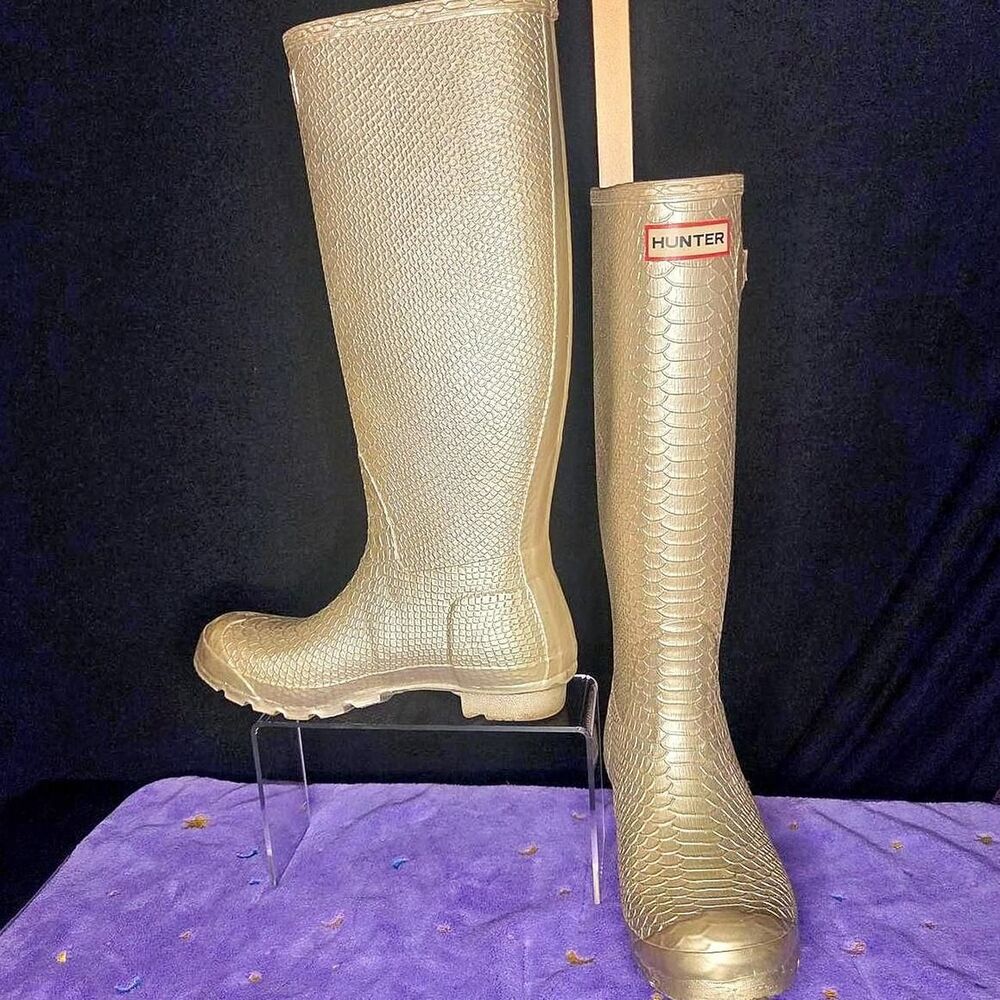 Hunter Original Tall Metallic Snakeskin Embossed Rain Boots Women's US 8.5 EU 39